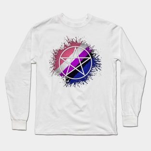 Paint Splatter Gender Fluid Pride Flag Pentacle Symbol Long Sleeve T-Shirt